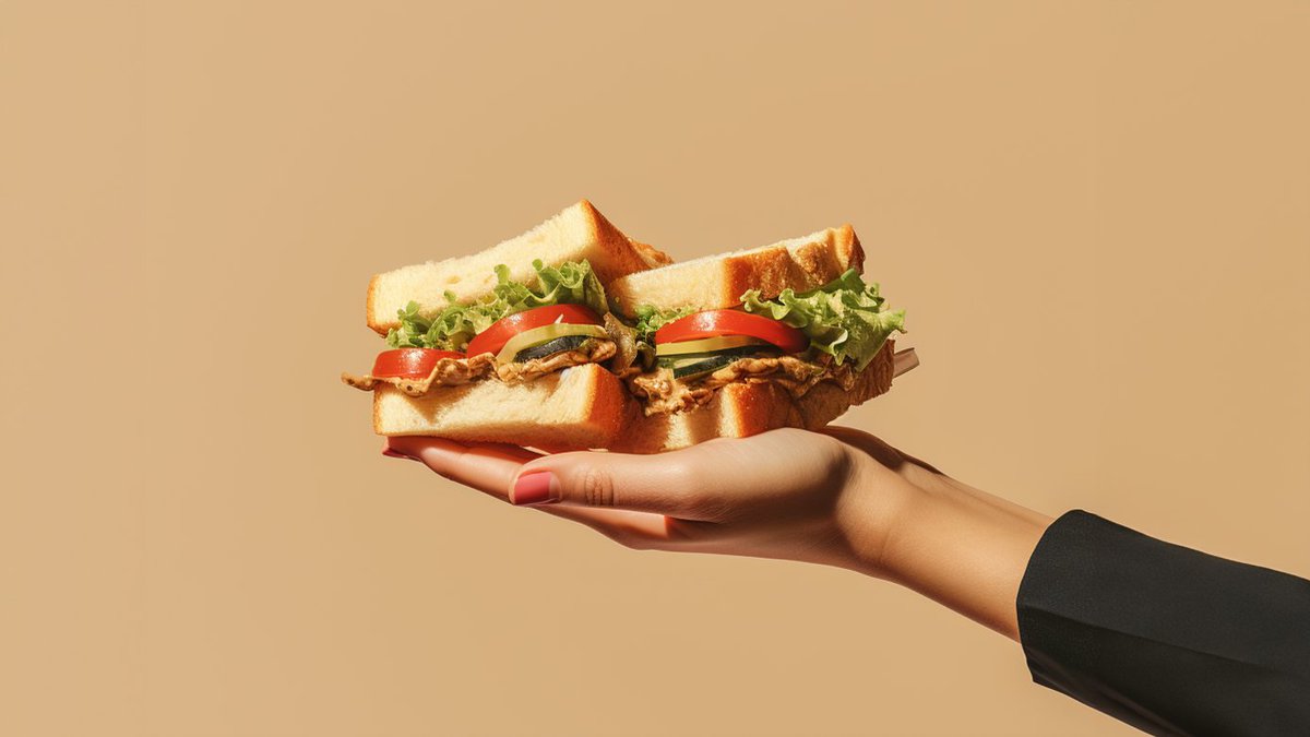 kalsonkalu's tweet image. Here&apos;s a prompt to create tasty Food pics that you can&apos;t put down with #AI     

Hands holding a {food}, {color} background --ar 16:9

Sidebar: What option are you choosing from these and why?
1. Burger
2. Pizza
3. Fried Chicken
4. Sandwich

I got another tasty one, you’ll love!…