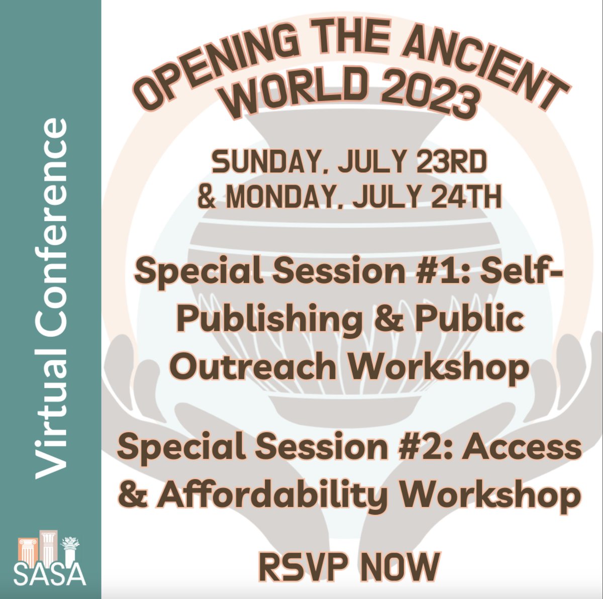 AncientSave's tweet photo. 🌍 Opening the Ancient World #VirtualConference
🗓 July 23 & July 24
✨#OAWSpecialSession1: Self-Publishing & Public Outreach Workshop
✨#OAWSpecialSession2: Access & Affordability Workshop
➡️#RSVP required to join the discussion #LIVE: https://t.co/aIg5vzGrzH
#OAWconference https://t.co/DH1s6CEQO5