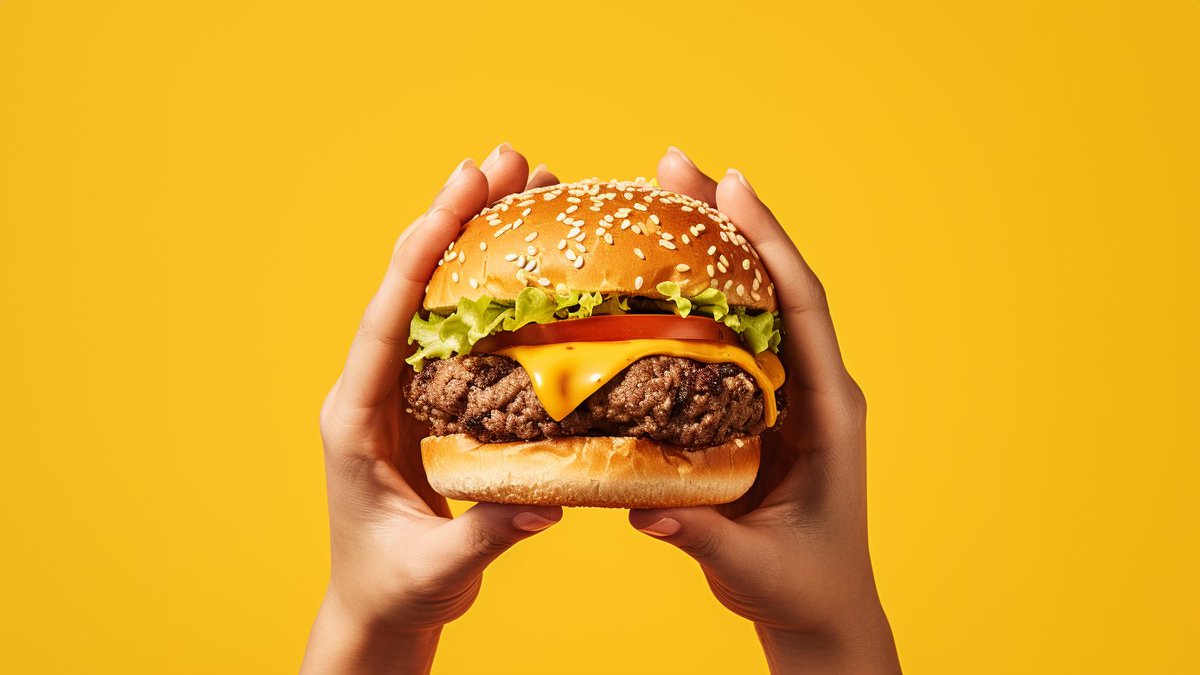 kalsonkalu's tweet image. Here&apos;s a prompt to create tasty Food pics that you can&apos;t put down with #AI     

Hands holding a {food}, {color} background --ar 16:9

Sidebar: What option are you choosing from these and why?
1. Burger
2. Pizza
3. Fried Chicken
4. Sandwich

I got another tasty one, you’ll love!…