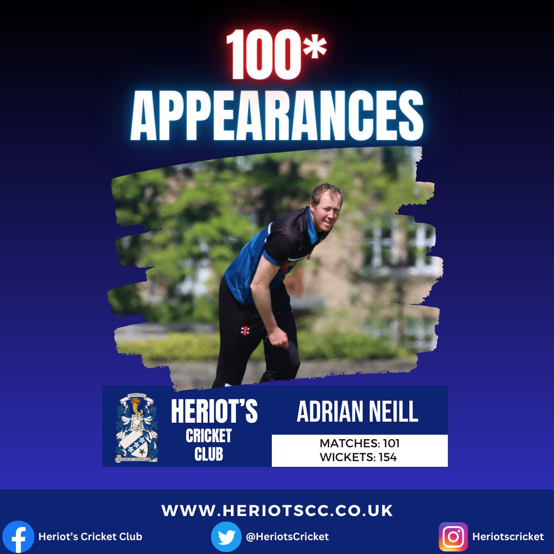 Congratulations to <a href="/Neillo_7/">Adrian Neill</a> on his 💯 1stXI appearance for Heriot’s which came on Thursday away to Carlton CC 👏

#COYN