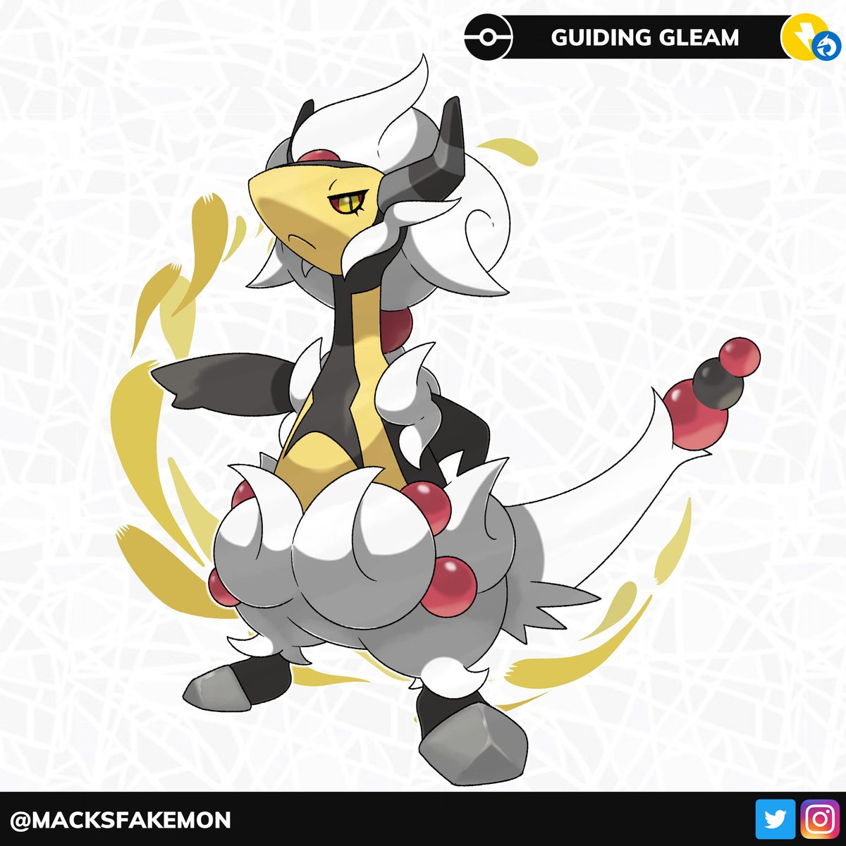 MacksFakemon's tweet photo. A lost page of the Scarlet book has been discovered! 

Guiding Gleam, The Herald Pokémon
Type: Electric/Dragon

#fakemon #pokemon #newparadoxforms https://t.co/EbUEXVTYPY