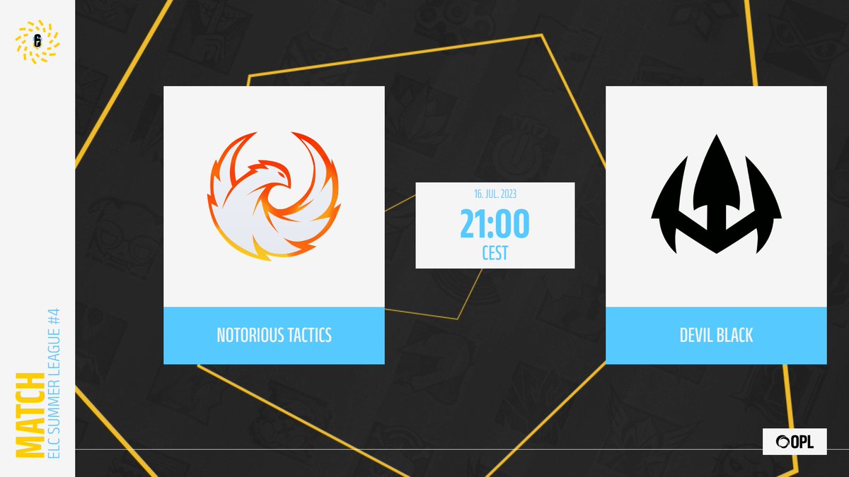 ELC_EsportsR6's tweet photo. [𝐄𝐋𝐂 𝐒𝐮𝐦𝐦𝐞𝐫 𝐋𝐞𝐚𝐠𝐮𝐞 #𝟒]

Prepare your evening to end the day, and of course, begin the night in the right way!

🇬🇧 @WeAreNotoriousT vs @EsportDevils Black 
📅 TODAY - 16 JULY
🕤21:00 CEST 

🎙️@EsportDevils
🔴 https://t.co/dA6E3jSAkC https://t.co/40YtaWocy9
