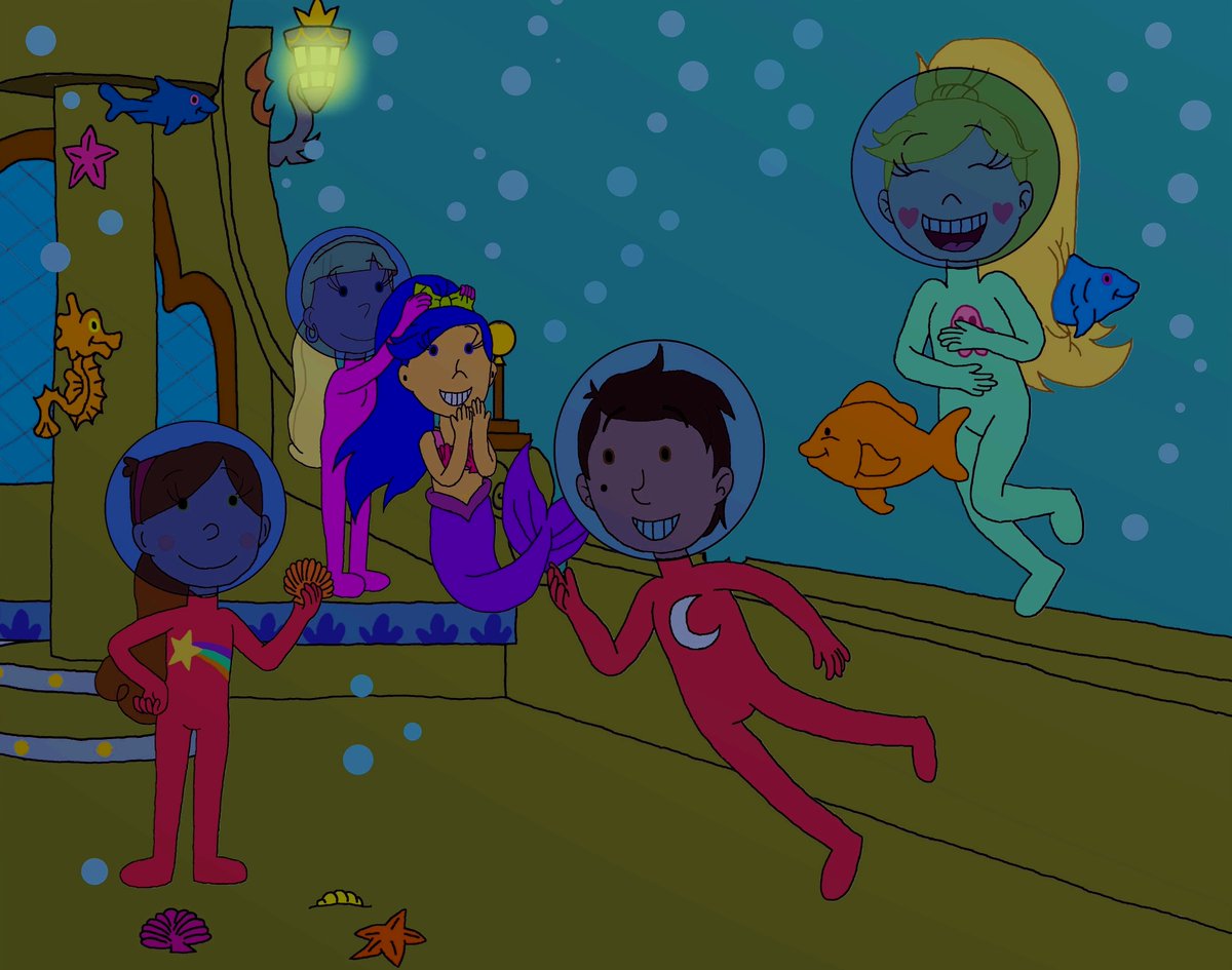 Here's a picture of Mabel, Pacifica, Star &amp; Marco having an underwater sleepover with Josie the Mermaid! 🐠🐟🧜‍♀️