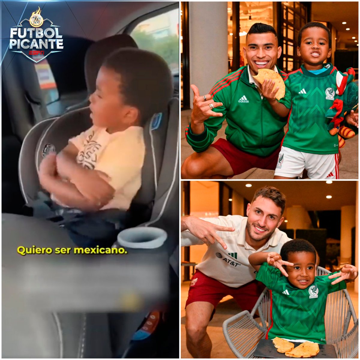 futpicante's tweet photo. 🥰 Amamos los finales felices 

¿Recuerdan al pequeño que se hizo viral por querer ser mexicano? 

La Selección Mexicana lo buscó para regalarle un jersey y quesadillas 🇲🇽 https://t.co/f0cjwVzDNO