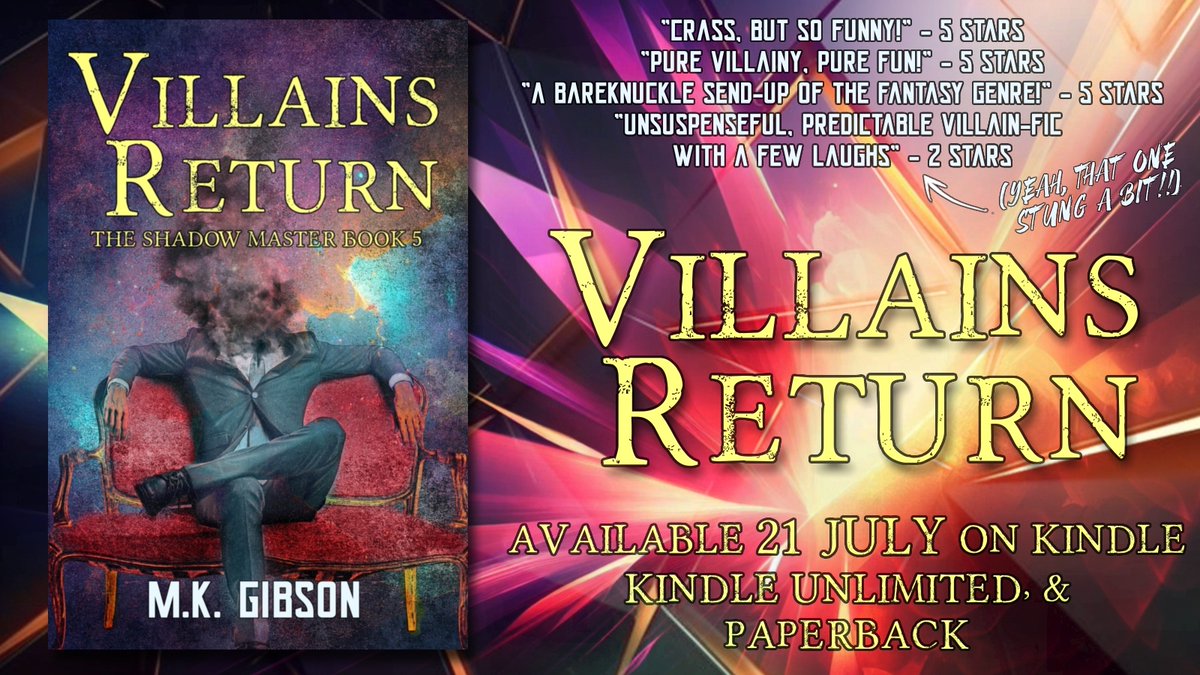 GibsonMK1's tweet photo. VILLAINS RETURN, Shadow Master Book 5, is NOW AVAILABLE for preorder on #kindle &amp; #KindleUnlimited! If you enjoy #villain #comedy full of #4thwall #darkhumor #sciencefiction #fantasy, this award-winning series is for you! Books 1-4 available #Amazon &amp; #Audible! https://t.co/c8Stek4ugH