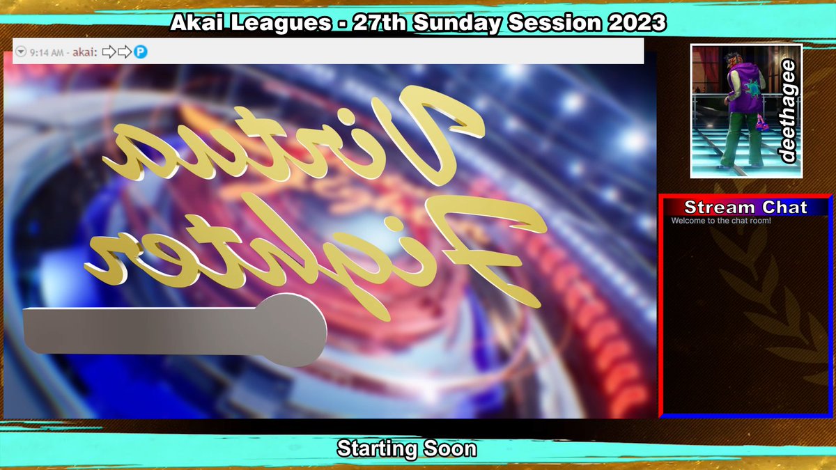 Akai_VF's tweet photo. With discord and what else, the shoutbox feature on #VFDC is rarely used. I would like to see more activity for it as I think it's a useful feature. 

For now, lets use it for today's stream! It is currently cropped and below  the Akai Leagues text. https://t.co/mpQ3k5jPZv