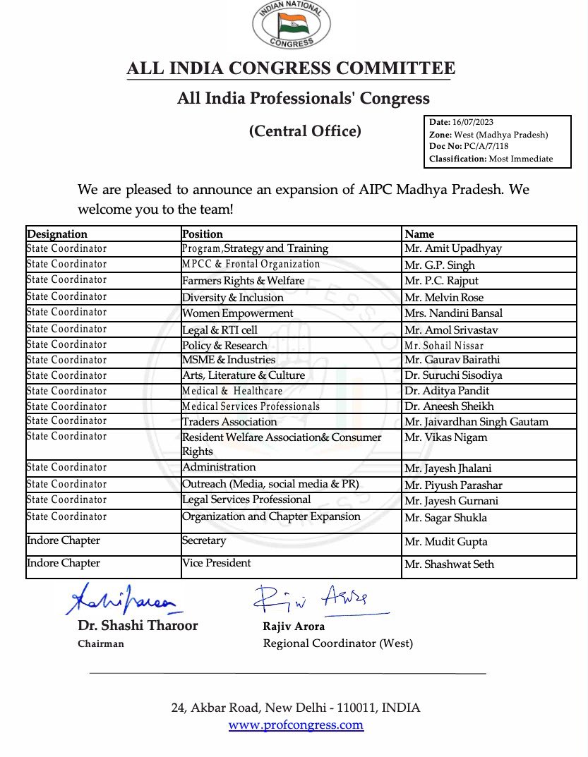 ProfCong's tweet image. Organisation Announcement
#ProfessionalsForProgress 

@ShashiTharoor @SalmanSoz @AalimJaveri @drjgeetareddy @szarita @rajivarorajpr