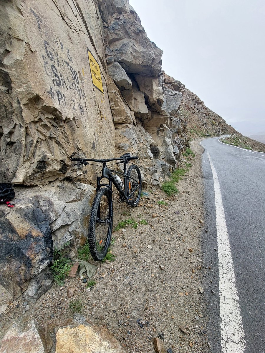 #sundayvibes uphill #cycling rainy and windy  conditions making it difficult #ladakh #leh #trekbikes #himalayas #cycling #mtb #nubravalley #khardungla #cycle