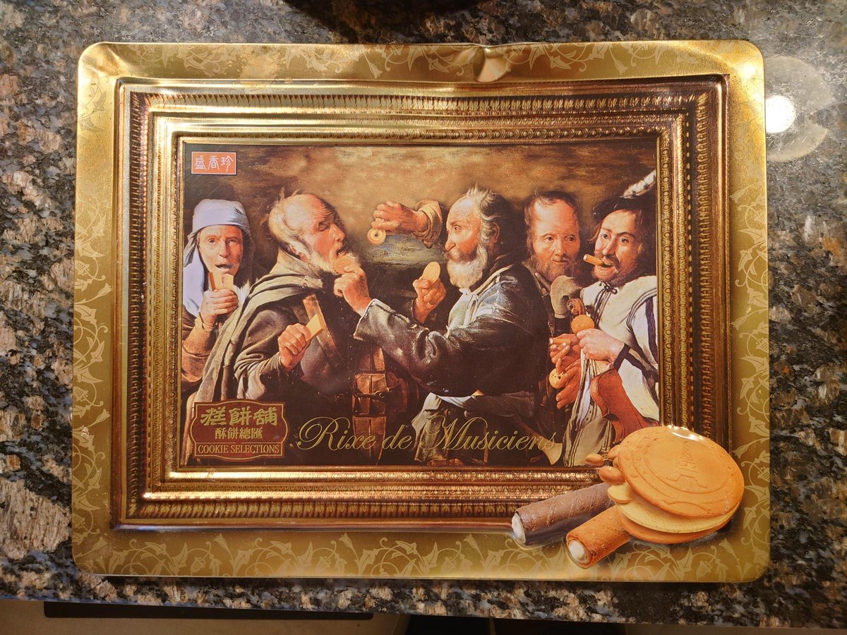 OK Glass (@okdotglass) on Twitter photo <a href="/tmbg/">They Might Be Giants</a> We bought this tin of cookies entirely because the box art has the painting edited so the musicians are feeding each other cookies <a href="/tmbg/">They Might Be Giants</a> We bought this tin of cookies entirely because the box art has the painting edited so the musicians are feeding each other cookies
