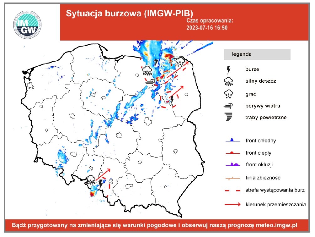 Miejscami, zwłaszcza na Mazurach oraz na Śląsku Cieszyńskim występują burze, którym towarzyszą opady deszczu do 5-10 mm/h. Burze przemieszczają się w kierunku północno wschodnim i wschodnim. Aktywność burzowa będzie się w najbliższym czasie nadal utrzymywać. ⛈️