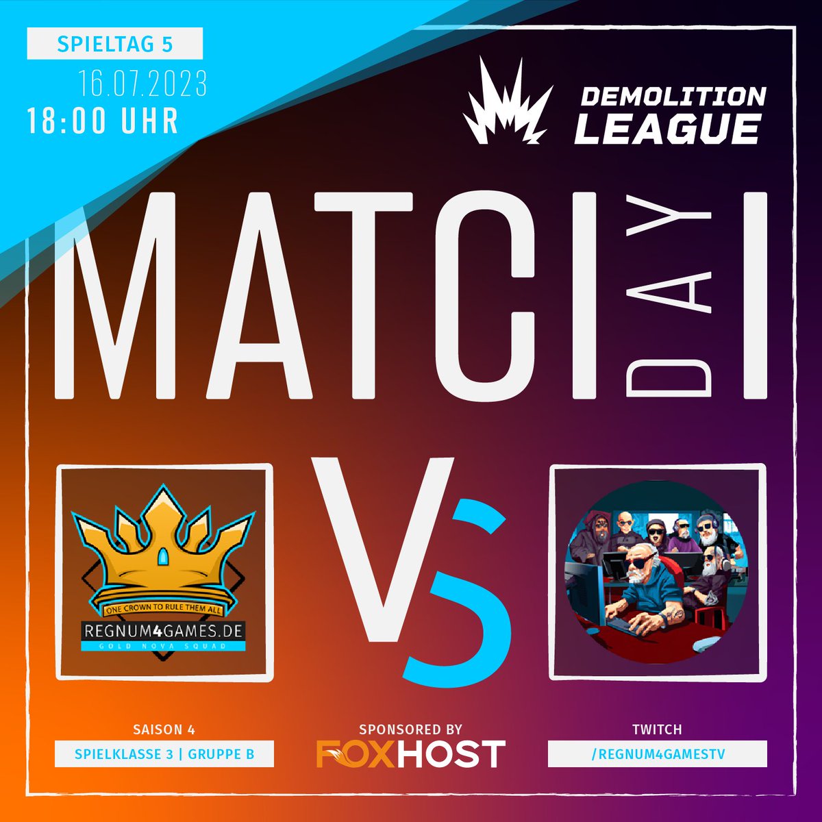 regnum4games's tweet photo. #Matday! Heute geht es für den #GoldNovaSquad gegen #AltHerrenGaming in der @Demo_League! Ob die rüstigen Rentner unseren Jungs einheizen können erfahrt ihr ab 18:00 Uhr live und in Farbe auf https://t.co/IroYSS10zl! 

Gecastet wird das Spiel vom wundervollen @r4g_joel! https://t.co/6MojXWGWgw