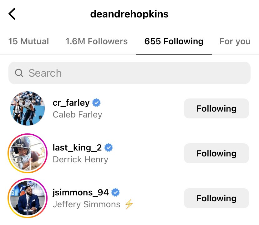 SickPodTitans's tweet photo. DeAndre Hopkins’ most recent follows 👀

#Titans #NFL #thesickpodcast https://t.co/HzMuoCm13C