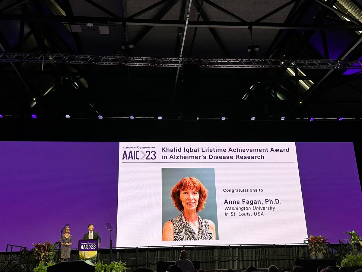 Honoring a beacon of scientific excellence! Warm congratulations to Prof. Anne Fagan on receiving the Khalid Iqbal Life Time Achievement Award at #AAIC2023. Her pioneering work in evaluating cerebrospinal fluid biomarkers has reshaped our understanding of AD pathology