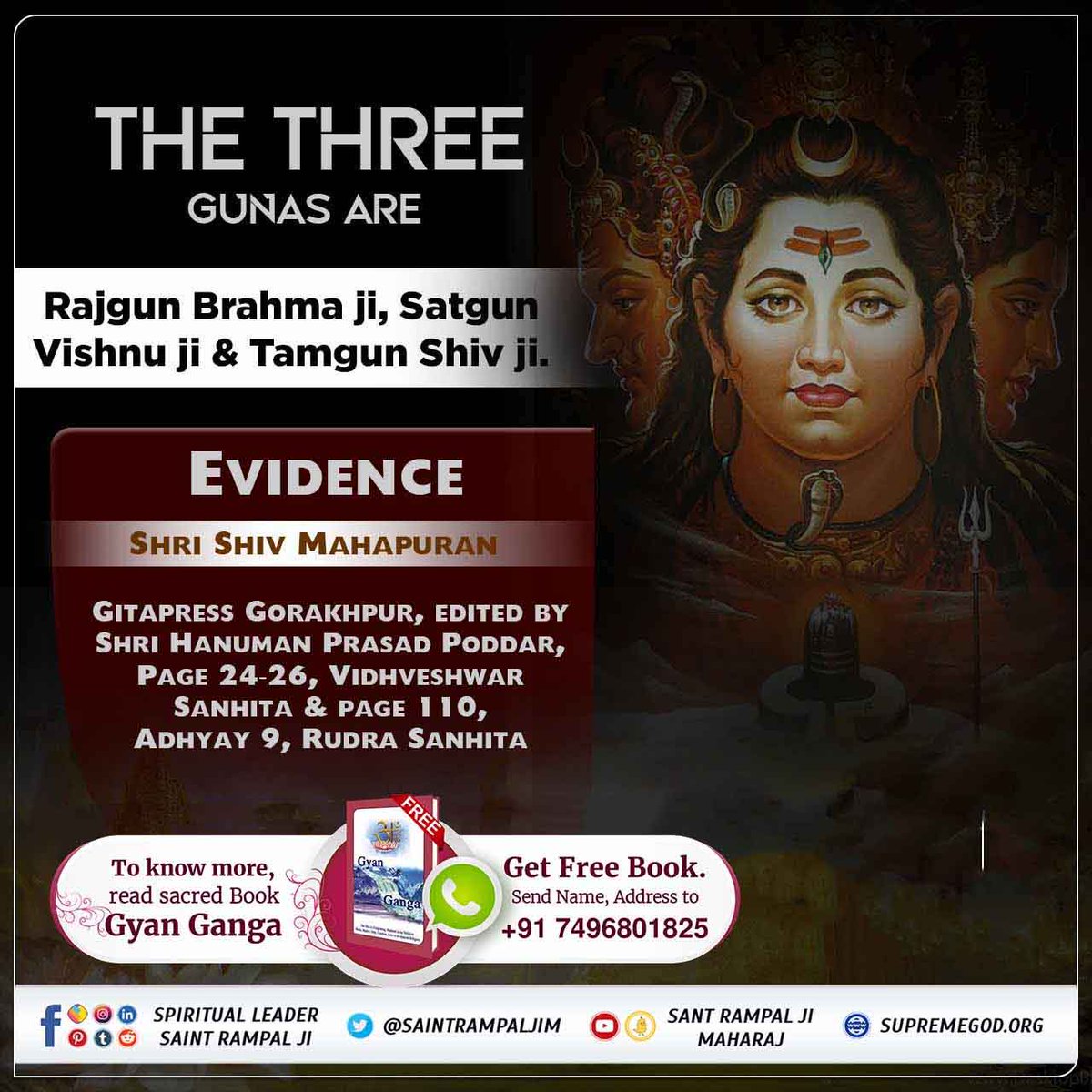 HariomB53759290's tweet photo. #SpiritualMessageOnShivratri
The 3 gunas are rajgun Brahma ji, satgun Vishnu ji &amp; tamogun shiv ji.
Evidence shri shiv mahapuran Gitapress Gorakhpur edited by Shri Hanuman Prasad Poddar page 24-26 vishveshwar sanhita page 110 adhyay 9 Rudra sanhita 
#त्रिदेवको_शास्त्रानुकूलसाधना https://t.co/tycf1yY4z7