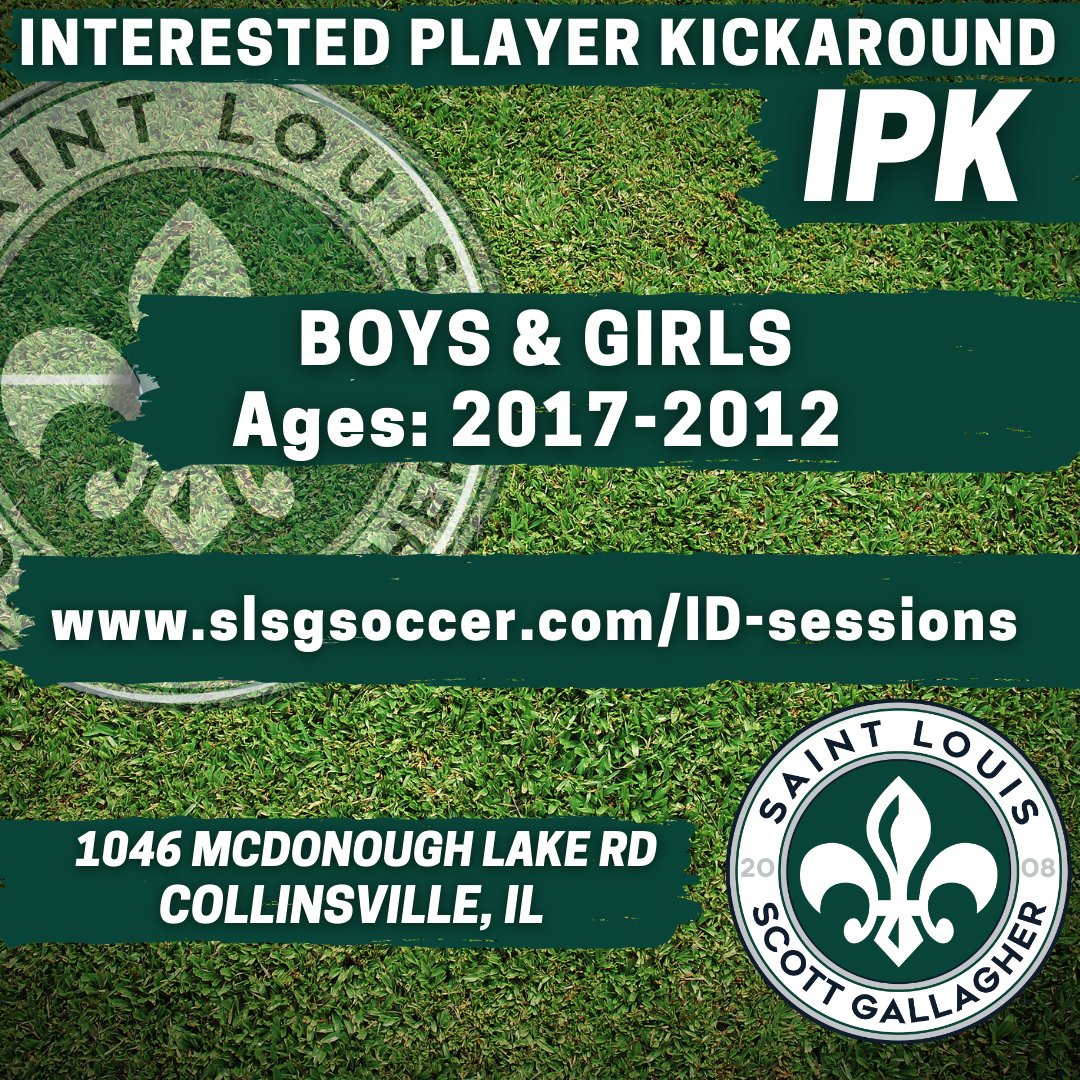 SLSGSoccerClub's tweet photo. 📣 Don't miss our Interested Player Kickaround (IPK) in Collinsville, IL! ⚽️🔥
📅 July 22, 9:00-10:15 AM 📍 Collinsville, IL facility
Contact Dylan Gardner at dgardner@slsgsoccer.com to register.
#IPK #CollinsvilleIL #SoccerTryouts #SLSGSoccer https://t.co/k16aiRjUO5