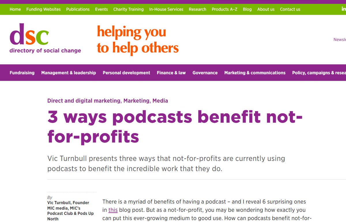 Podcasts are a powerful tool for nonprofits Find out more in our guest blog '3 ways podcasts can benefit not-for-profits' for the @DSC_Charity Featuring examples from @FlourishCIC & @InspireOldham Read here⬇️ dsc.org.uk/content/3-ways… #podcasting #notforprofits #marketing