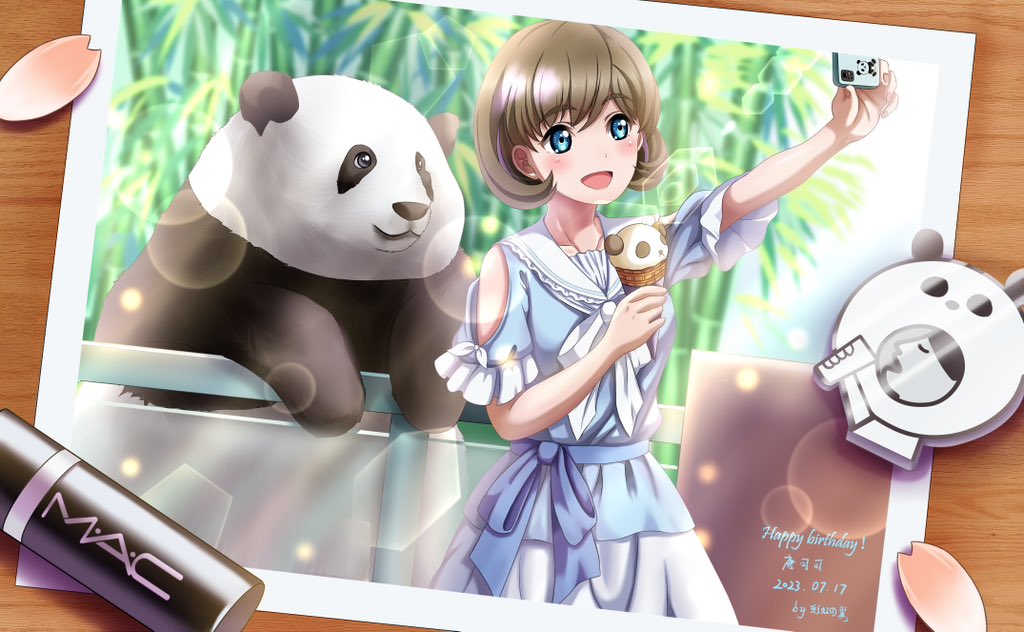 QBxiaoxin's tweet photo. 可可生日快乐w，今年可可的生贺图还画了花花一起同框#大熊猫和花# 其实好希望能看到@Liyuu 哪���能来成都的大熊猫基地打卡啊😂 #唐可可生诞祭2023 #唐可可 #lovelive_superstar https://t.co/qDxqmtTNUS