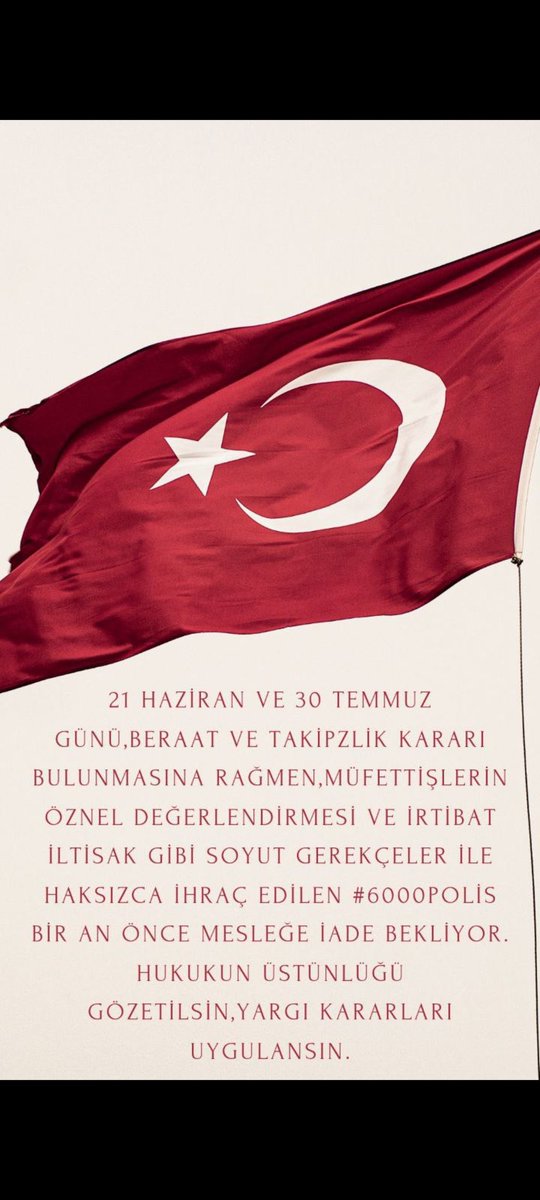 <a href="/AliYerlikaya/">Ali Yerlikaya</a> SAYIN BAKANIM biz de 15 temmuz günü canımızı hiçe sayarak vatan savunması yaptık mücadele verdik ,meydanlara indik fakat ,adli olarak beraat ve takipsizlik aldık ama gorevimizden el çektirdik mücadeleye devam etmek istiyoruz polisler olarak göreve iade bekliyoruz, sesimizi duyun.