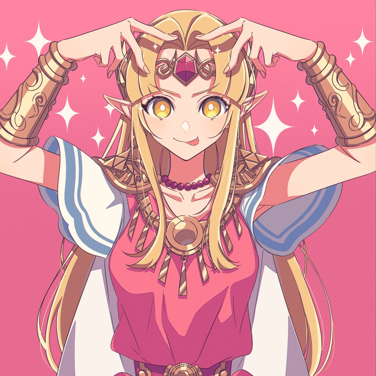 princess zelda 1girl solo pointy ears blonde hair jewelry tongue out tongue  illustration images