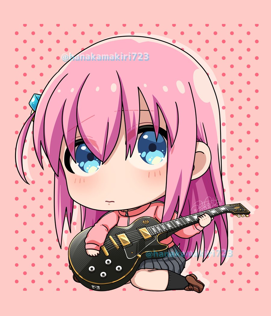 gotou hitori 1girl cube hair ornament solo pink hair instrument hair ornament chibi  illustration images