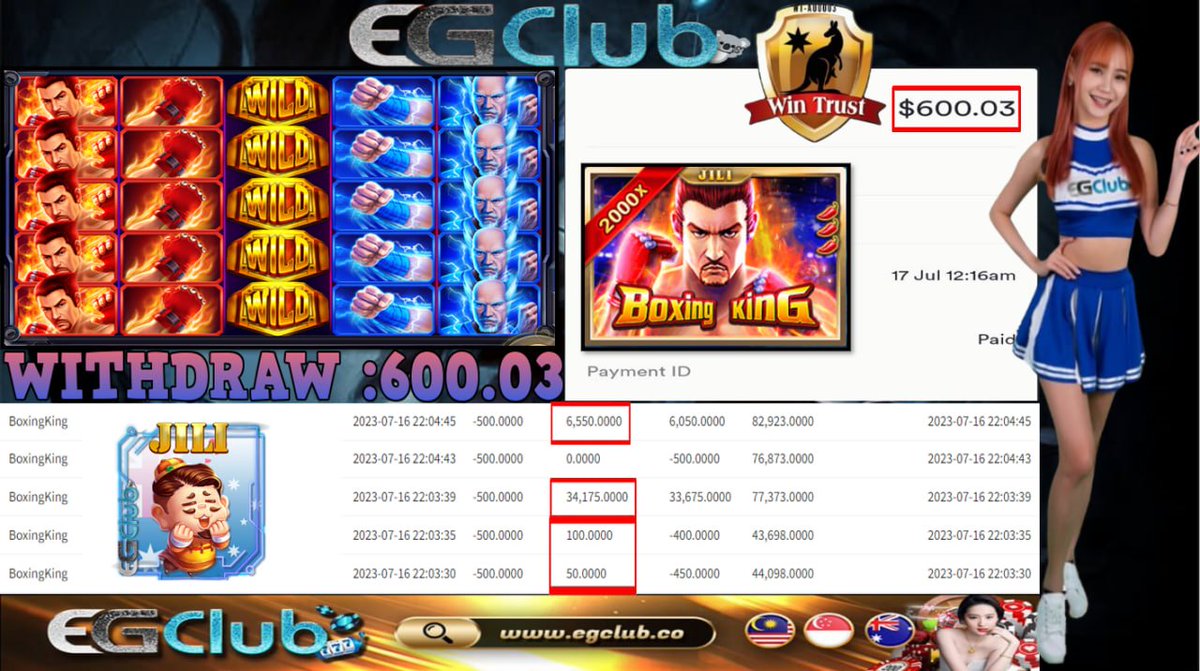 EGClub_Aus's tweet photo. Platform - JILI GAME🔥
Game -  BO XING KING🔥

Deposit -  AUD 50.00
Withdraw - AUD 600.03
Bet Amount - AUD 5.00

Join the club, feel the thrill – EGClub, where tongue twisters come to chill!
|Live Chat Room : https://t.co/dFYikqRdkr https://t.co/KGZeGycGD0