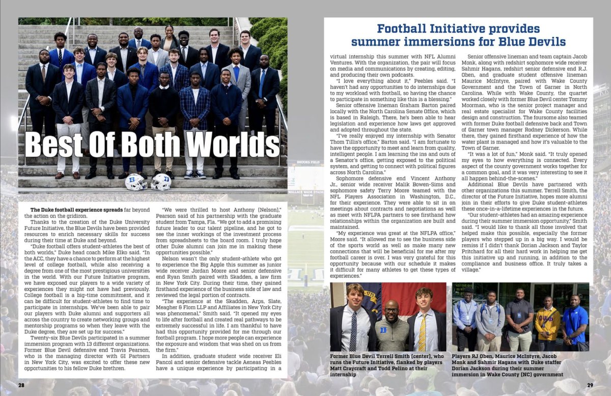 The best of both worlds 😈

Our guys gaining experience beyond the Gridiron

goduke.com/publications/g…