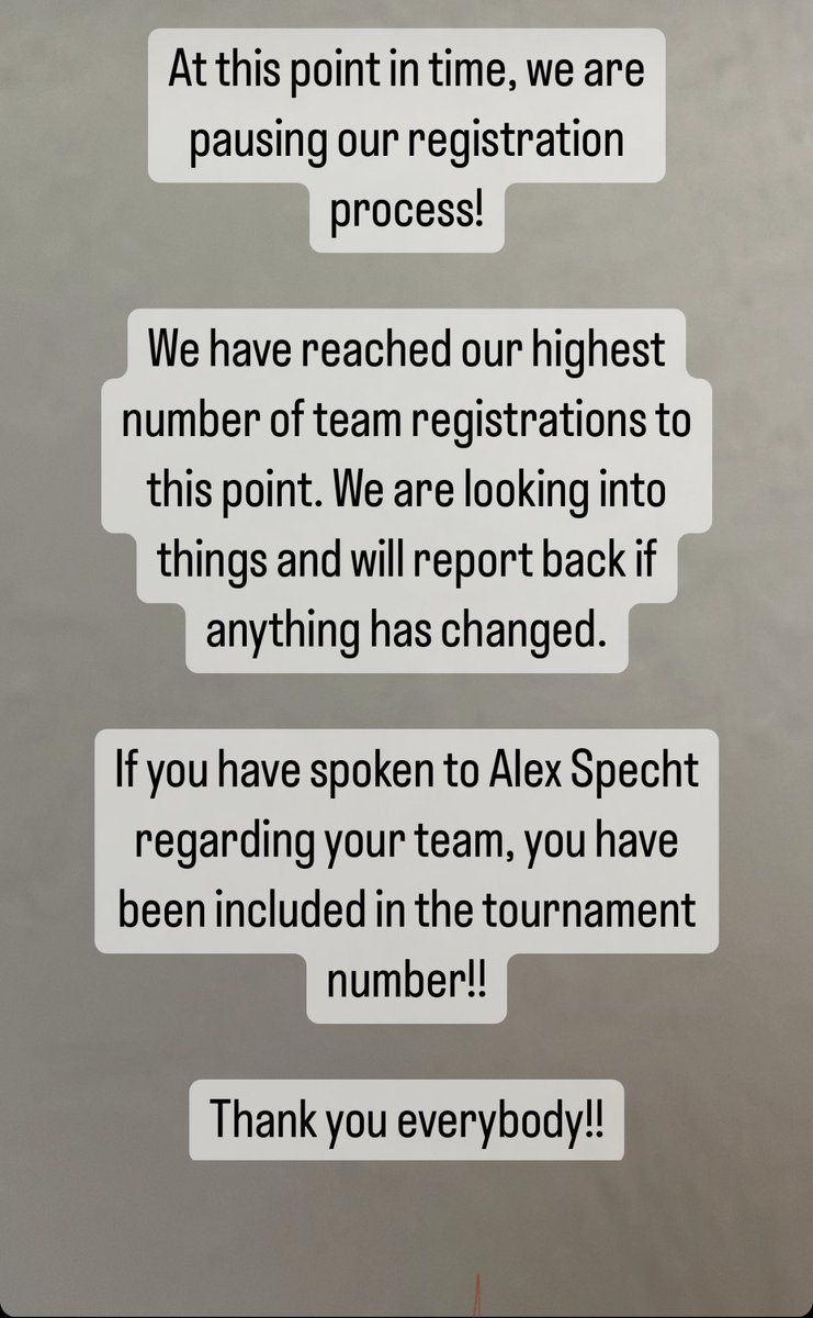 FHClassic's tweet photo. We have reached a record high submissions! We are pausing registration at the moment. If you have been in contact regarding a team, you have been included!

Thank you for your understanding! https://t.co/htEdIu0pxH