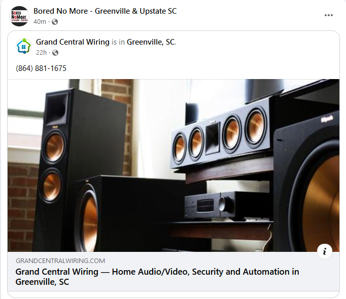 GrandCentralAV's tweet photo. Bored No More in Greenville, SC shared our page on Facebook. Stop by and check us out: https://t.co/VDUK8B7hMp https://t.co/bMKmLNPVm7 #facebook #greenvillesc #marketing #socialmedia #share #audio #video #sales #installation #technology #sound #hifi #hometheater https://t.co/lArGBqHkDr