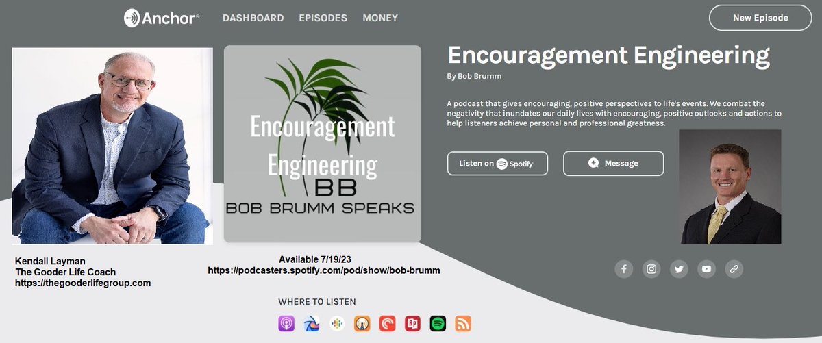 bobbrumm's tweet photo. The Encouragement Engineering podcast offers listeners the ability to combat the negativity that inundates our daily lives with a positive perspective and positive actions. Our guest Wednesday, July 19th will be Kendall Layman.

#encourageothers #podcast #respect #humbleness https://t.co/1ig3iM4dUQ