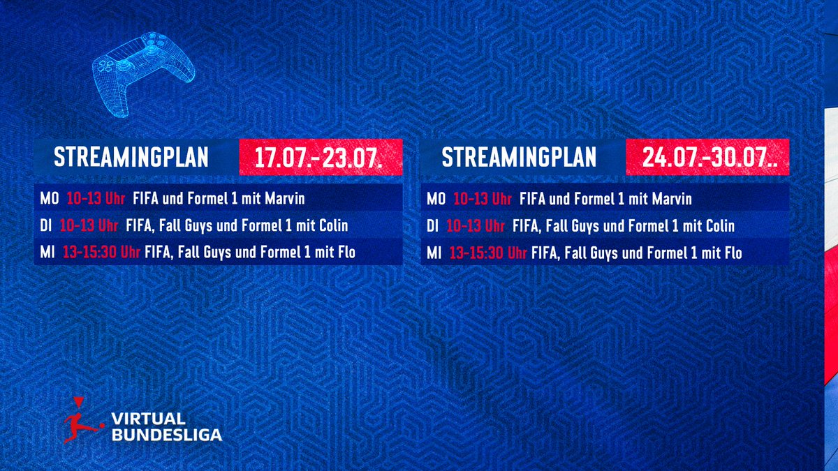 Es wird wieder Zeit für die Streamingpläne der kommenden zwei Wochen. 
Nach der kurzen Pause ist auch <a href="/KarpfenLive/">KarpfenLive</a> wieder am Start und streamt für euch FIFA und Formel 1.🔥

Also schaltet ein um nichts zu verpassen!!👀

#holsteinesports💙🤍❤️ #estorks🎮 #twitch #streaming #fifa23