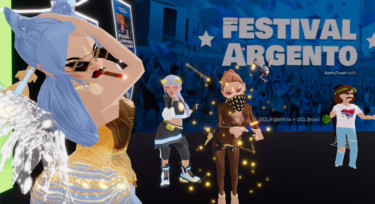 How cute do @waywardqueen_ and <a href="/EverythingFGOLD/">GoldiLox</a> look today! Festival Argento happening now at -107, -94 ☀️
Congratulations <a href="/DCL_Argentina/">Decentraland Argentina</a> and <a href="/DCL_Brasil/">DecentralandBrasil</a>!