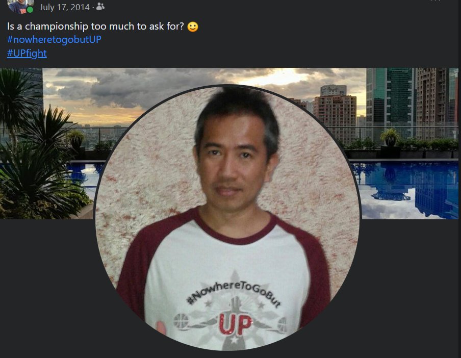 rodelcost's tweet image. FB profile pic change from 9 years ago

The UP championship did happen, 8 years later
#NowhereToGoButUP