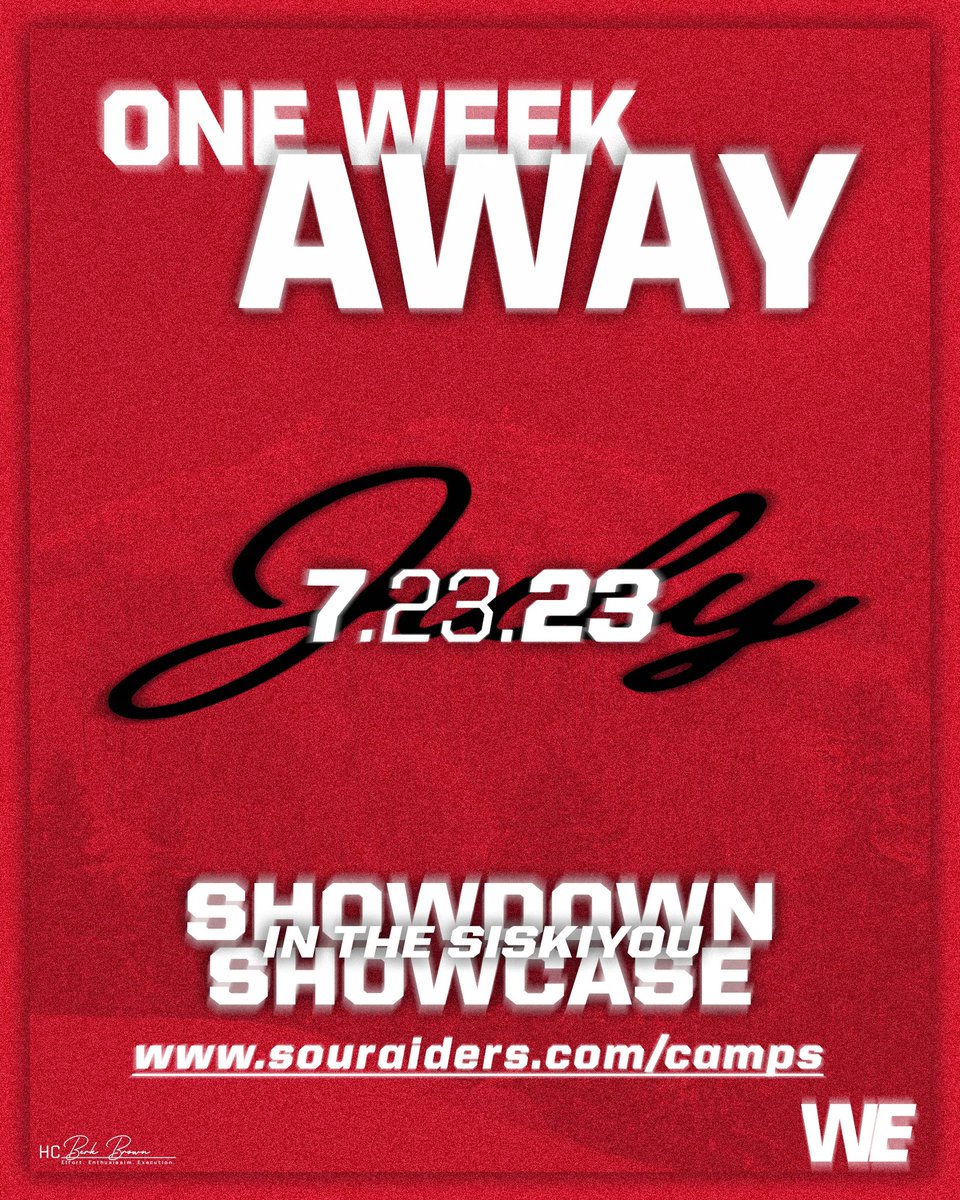 One week out from the Showdown in the Siskiyou Showcase‼️ Still plenty of time to register at souraiders.com/camps #ScooDers | #WE