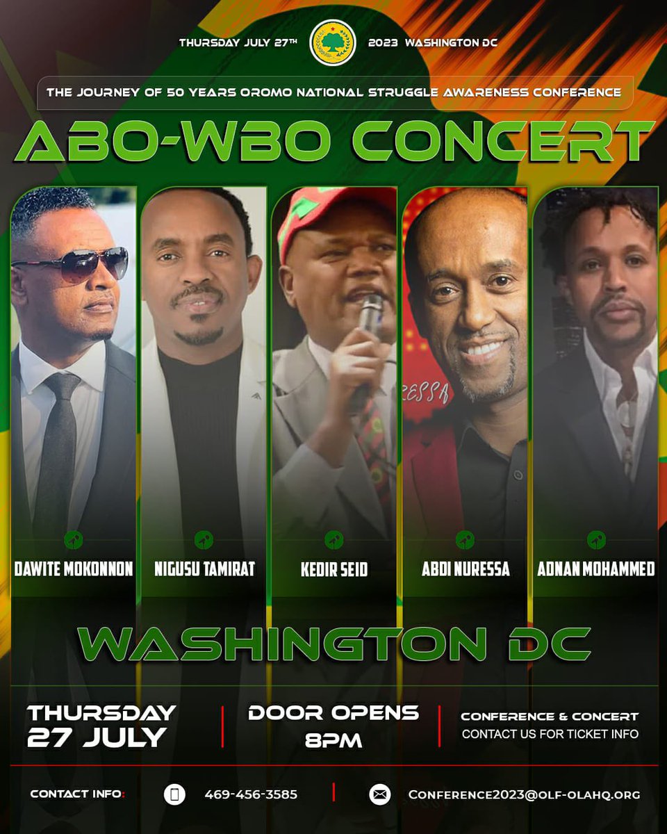 hawwiijatani's tweet photo. @AWoldetensa Mark the calendar for JULY 27th 2023. 

ABO-WBO Concert Washington DC 

#OromoVoice #ABOWBO 🙏🏾 https://t.co/fN0OzMs8J4