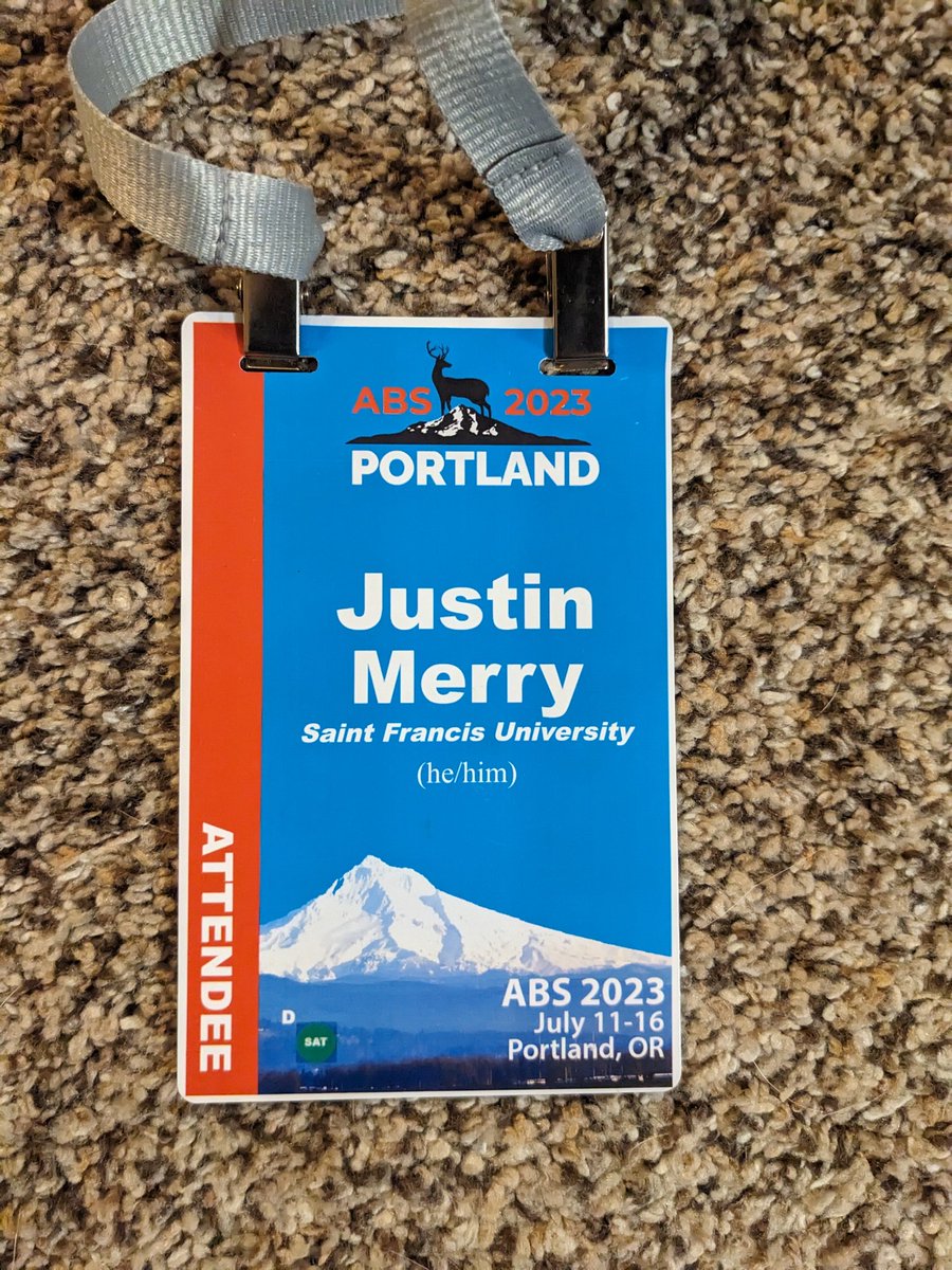 jmerry's tweet photo. For the second year in a row, I find that I have a strange reluctance to part with my @AnimBehSociety meeting name tag. I may have carried last year's around in my backpack for six months. Must be a sign of a great meeting! https://t.co/wRu61piKFi