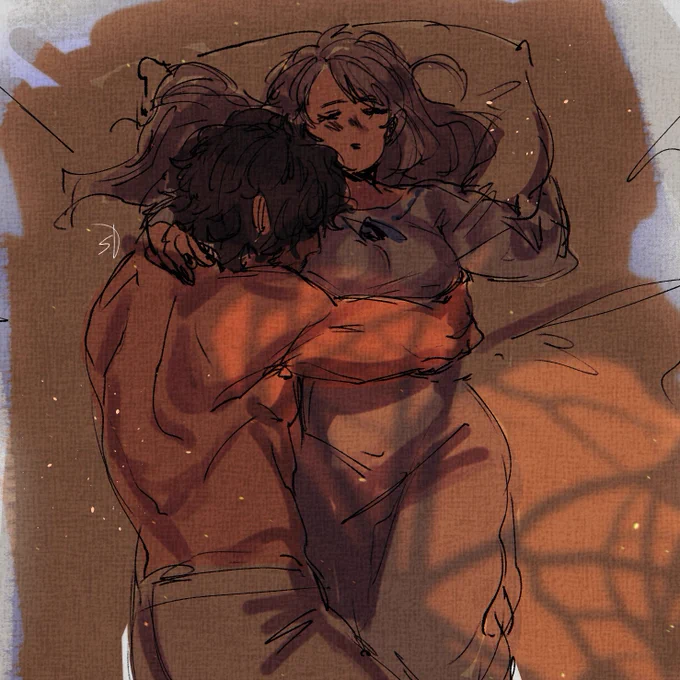 Here's a sketch with Clive and Jill sleeping  I'm tired of drawing, tomorrow is the day off  