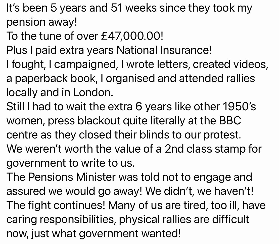 Just in on #WePaidInYouPayOut Facebook page #1950sWomen #50sWomen #StatePension #Injustice
