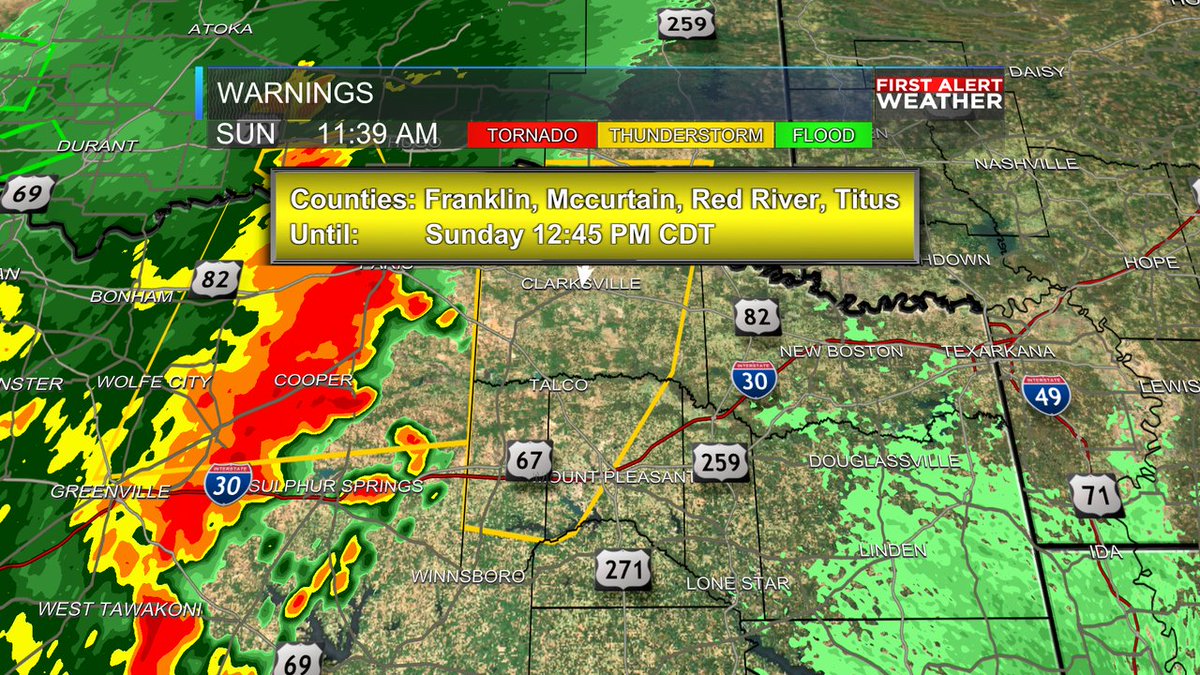 A Severe Thunderstorm Warning has been issued for McCurtain, Red River, Franklin, Titus until Jul 16, 2023 12:45PM. Seek shelter indoors until the storm has passed. Look for weather updates on-air, at KSLA.com or on the KSLA Weather app!