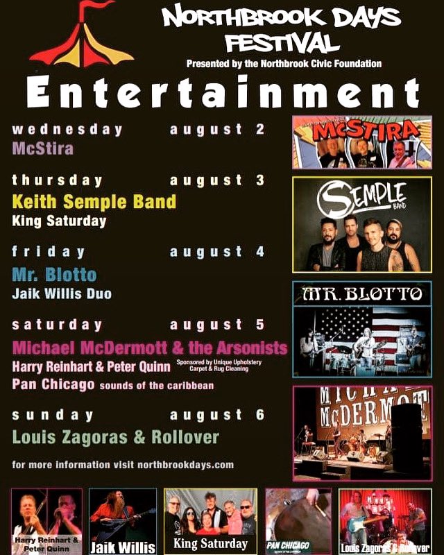 KingSaturday's tweet photo. Next gig: THU AUG 3 @NorthbrookDays! Opening for Keith Semple (y'know, the dude from American Idol?) Gonna be a fun one! 🎤🎸🎹🥁🧨 https://t.co/7O6RJbokog