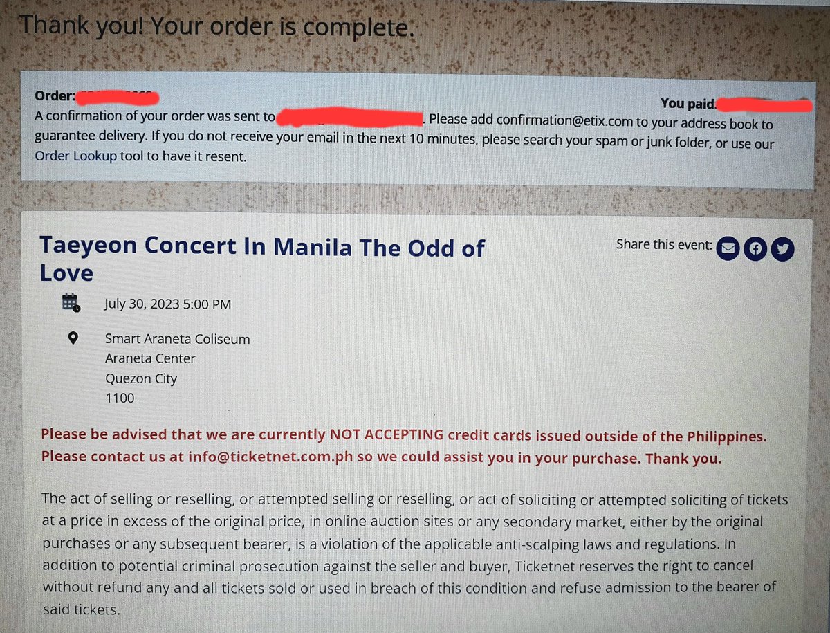 rubytagle01's tweet photo. Wohoo! Tickets secured! See you on July 30 fellow PHSONES!!😍❤️

#TheODDOfLOVE_in_MANILA 
#TAEYEONCONCERT_TheODDOfLOVE #TAEYEON https://t.co/pJE4Bs3gur