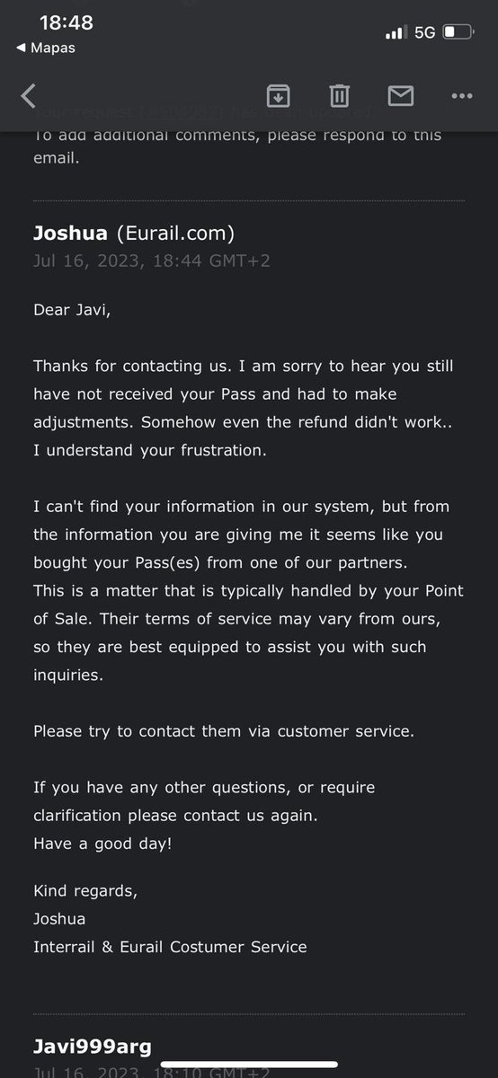 lcamiro's tweet photo. @DB_Bahn @DB_Bahn I followed your advice, knowing it was wrong, and here is the proof. Eurail is rightly stating it is a partner issue (yours). Do you really know what a good service is? Please get customer service to contact me before I involve your top management. https://t.co/TqBdIcbZ5D