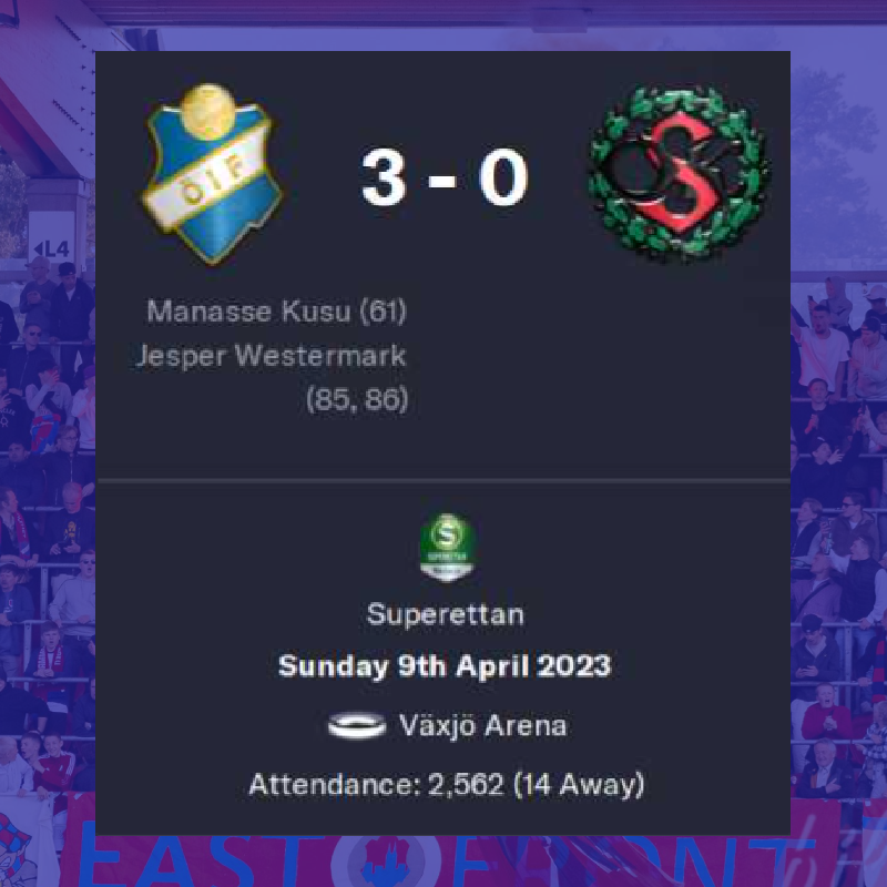 April 9th 2023

Superatten Match Day 3

In terms of 3-0 victories, we won't see many that are luckier than this. A Kusu stunner broke the deadlock, but our opponents were very-much on top. Westermark finished the job from the bench, but we must improve.