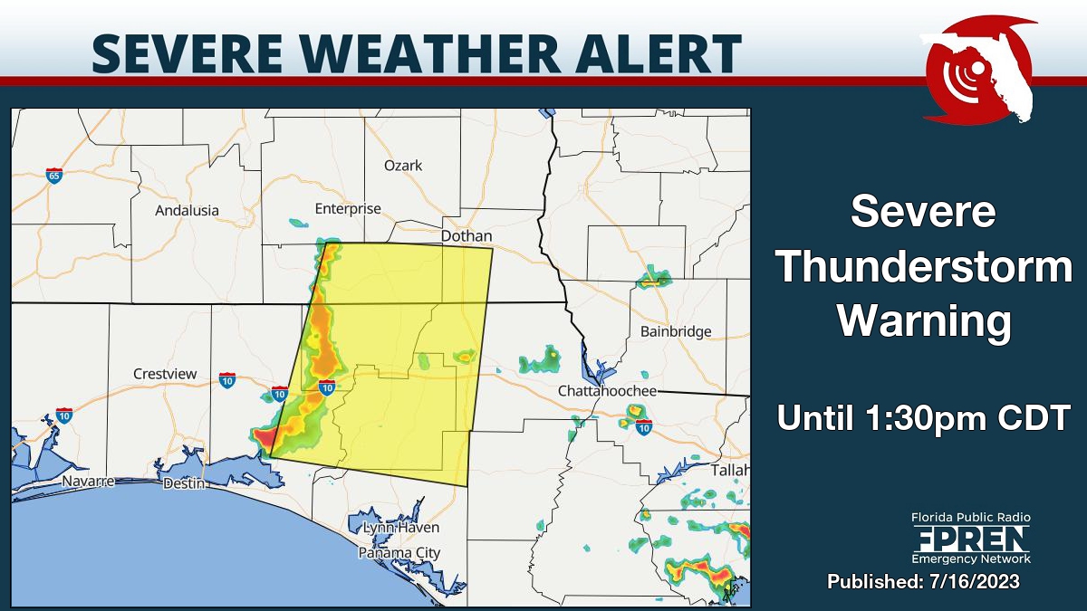 FloridaStorms's tweet photo. Severe Thunderstorm Warning for Bay, Holmes, Jackson, Walton and Washington County until 1:30pm CDT. Details on the Florida Storms app. #flwx https://t.co/l7DmfV3LYB