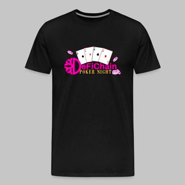 We're giving away #DeFiChain Poker Night merch for our next tournament 😍

🎁 DeFiChain Poker Night T-Shirt 🎁
by @DeFiChainMerch 

Requirements:
Like &amp; retweet ✅
Follow <a href="/DeFiChain_Poker/">DeFiChain Poker Night</a> ✅
Place Top20 next Poker Night (22.07) ✅

<a href="/defichain/">DeFiChain</a> #TexasHoldem #Poker #Giveaway