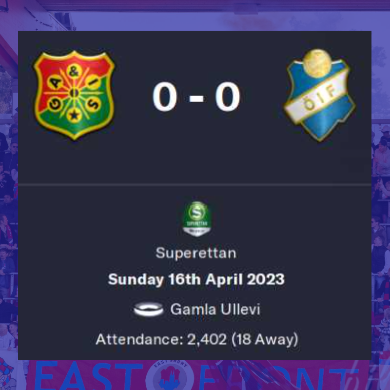 April 16th 2023

Superatten Match Day 4

A change to a 4-3-3 formation and our first dropped points of the season. We struggled to create chances, but managed to hand a couple of new signings their debuts.