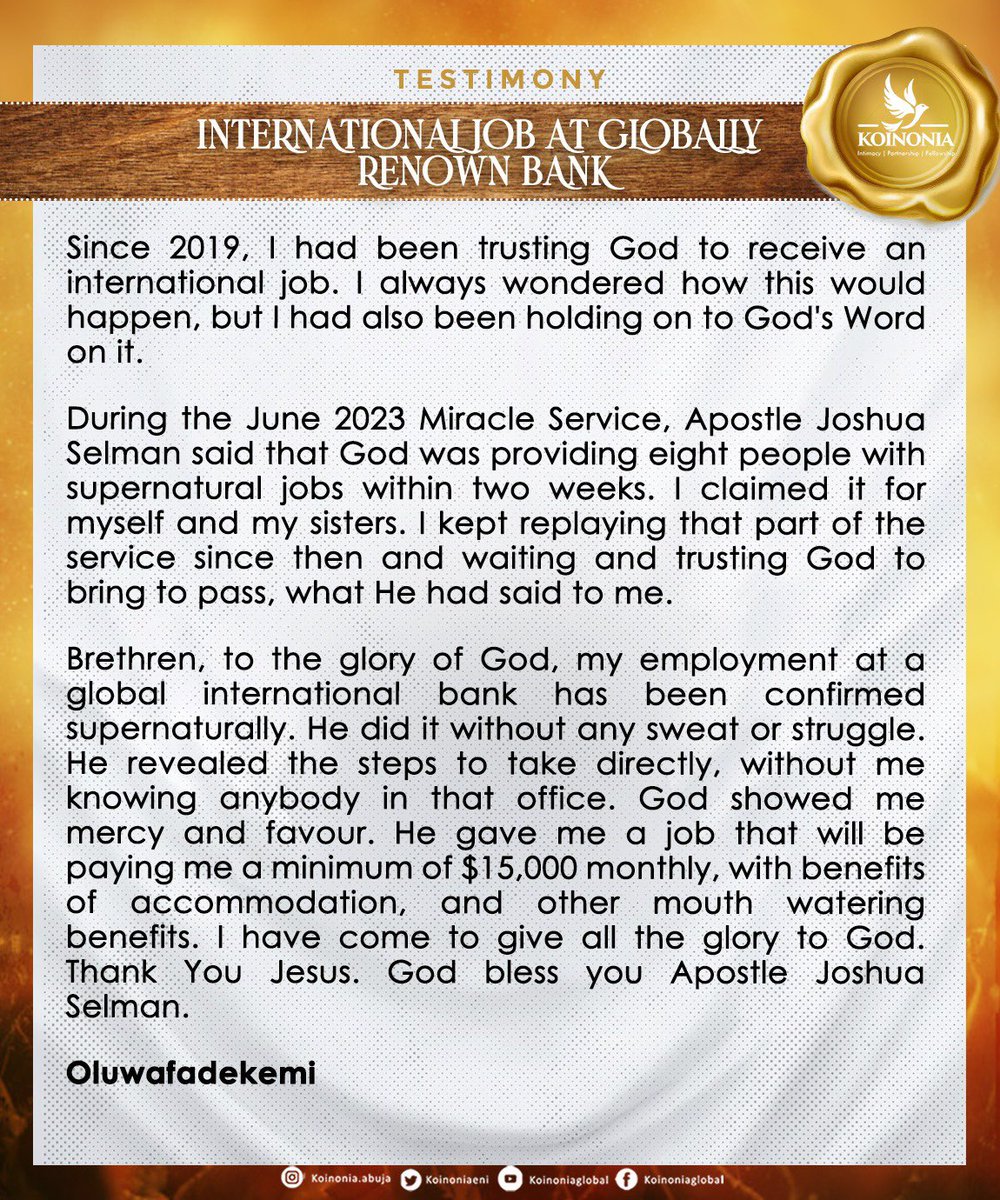 koinoniaeni's tweet photo. Testimonies are powerful reminders of God's faithfulness and goodness in our lives.  

We give all glory to God for these incredible testimonies and we declare that you're next in line to testify, in Jesus' name! 

To testify of what God has done for you, kindly send your testimonies to us via our email address: koinoniaabuja@gmail.com

#ThisIsKoinonia 
#KoinoniaAbuja
#KoinoniaGlobal