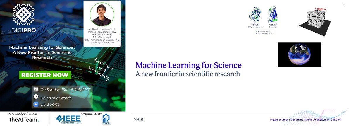 ramith__'s tweet photo. Did a talk on "ML for Science" for some undergrads🫣

When we are in high school, everyone motivates us to do either Engineering or Medicine (at least in my country)😅

the talk was targeted toward ppl curious about both sciences and EE/CS

Slides: https://t.co/QmekE9aSkb

@0xAIT https://t.co/uS3K96kkAJ