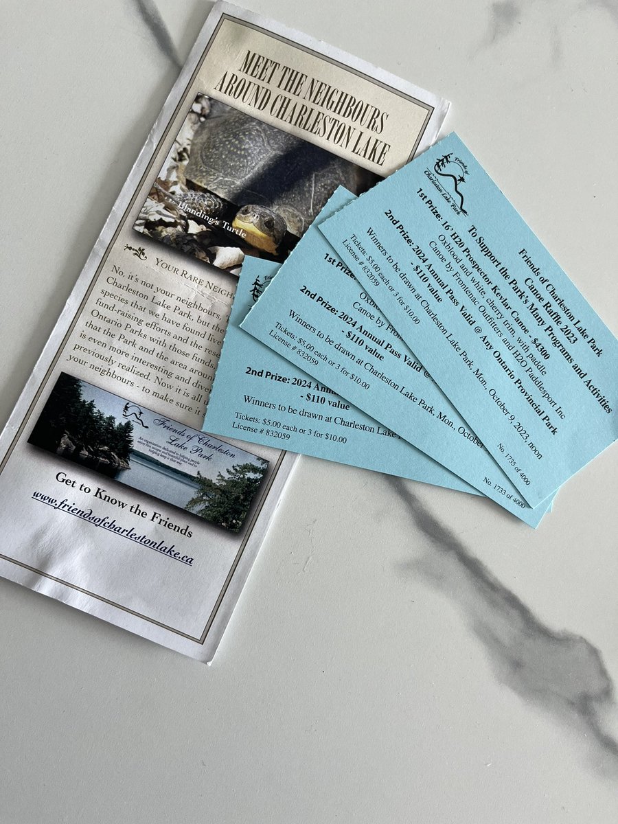 DebLaceKelly's tweet photo. I’m excited to have picked up my Friends of Charleston Lake Park raffle tickets! Great prizes to be drawn Monday, October 9. Get your tickets at Charleston Lake Provincial Park  @CharlestonLkPP in #LansdowneOntario 
#CharlestonLake https://t.co/n5iqG9cIkY