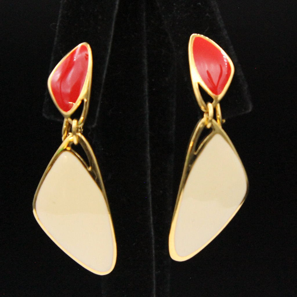 Red and White Modernist Dangle Clip Earrings buff.ly/3D96yoT #VintageJewelry #earrings #clipon #unsigned #dropdangle #modernist #summerstyle