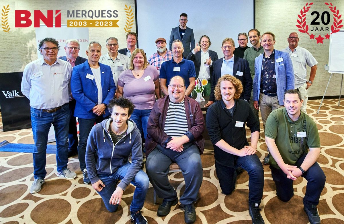 "Gefeliciteerd BNI Merquess met jullie 20-jarig jubileum! 🎉🥳 Wat een prachtige mijlpaal! Jullie zijn al die jaren een hechte groep geweest, altijd bereid elkaar te helpen. Hier is naar nog veel meer succesvolle jaren van samenwerking en groei! 💪🤝 #BNI #20jaarSterk"